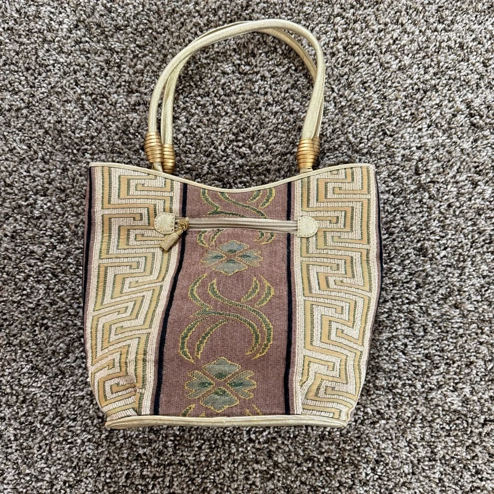 Tapestry Purse Tote Bag Gold Handles Southwest Boho Geometric Made‎ in Korea